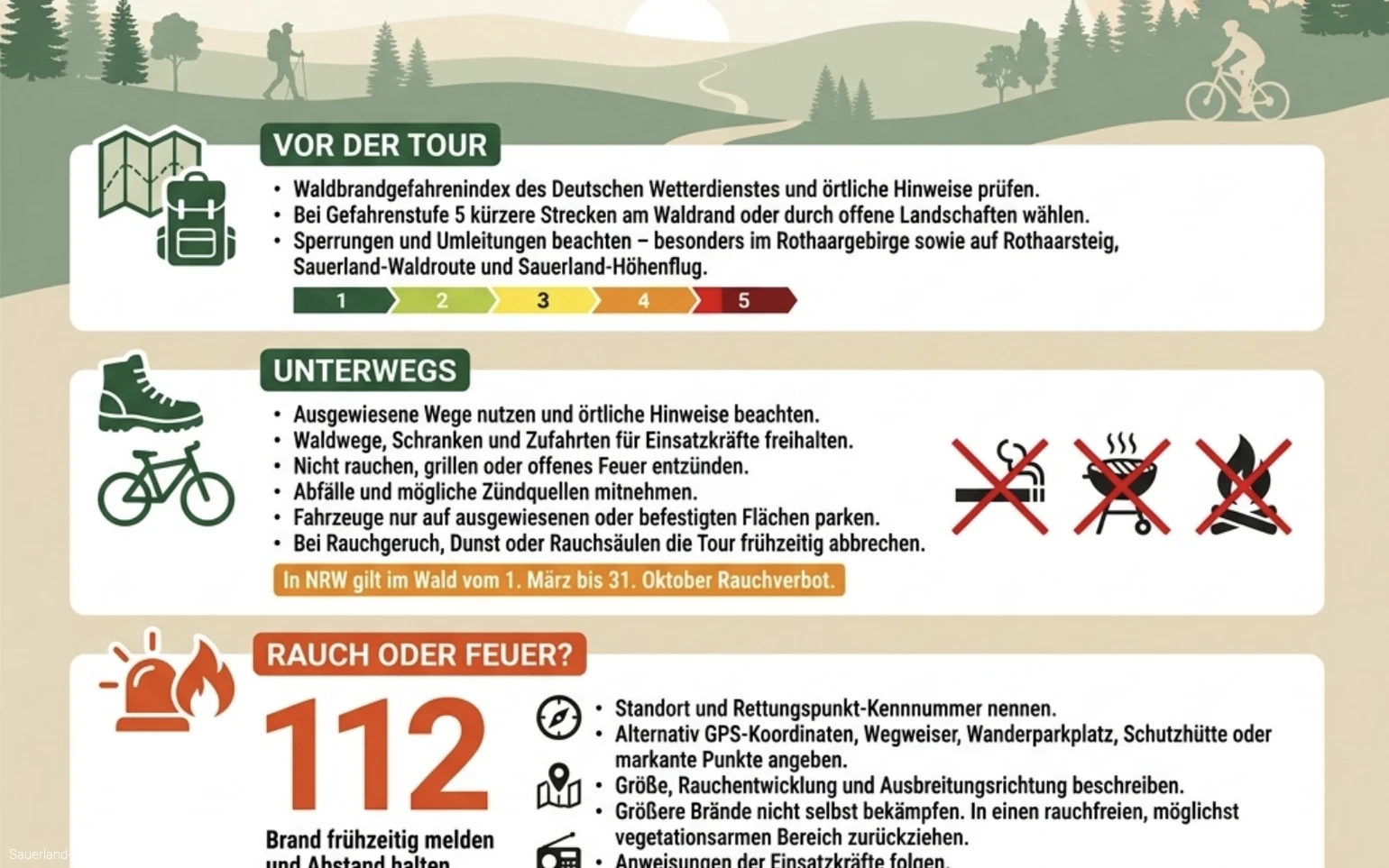 Text mit HInweisen zum Verhalten bei Waldbrandgefahr